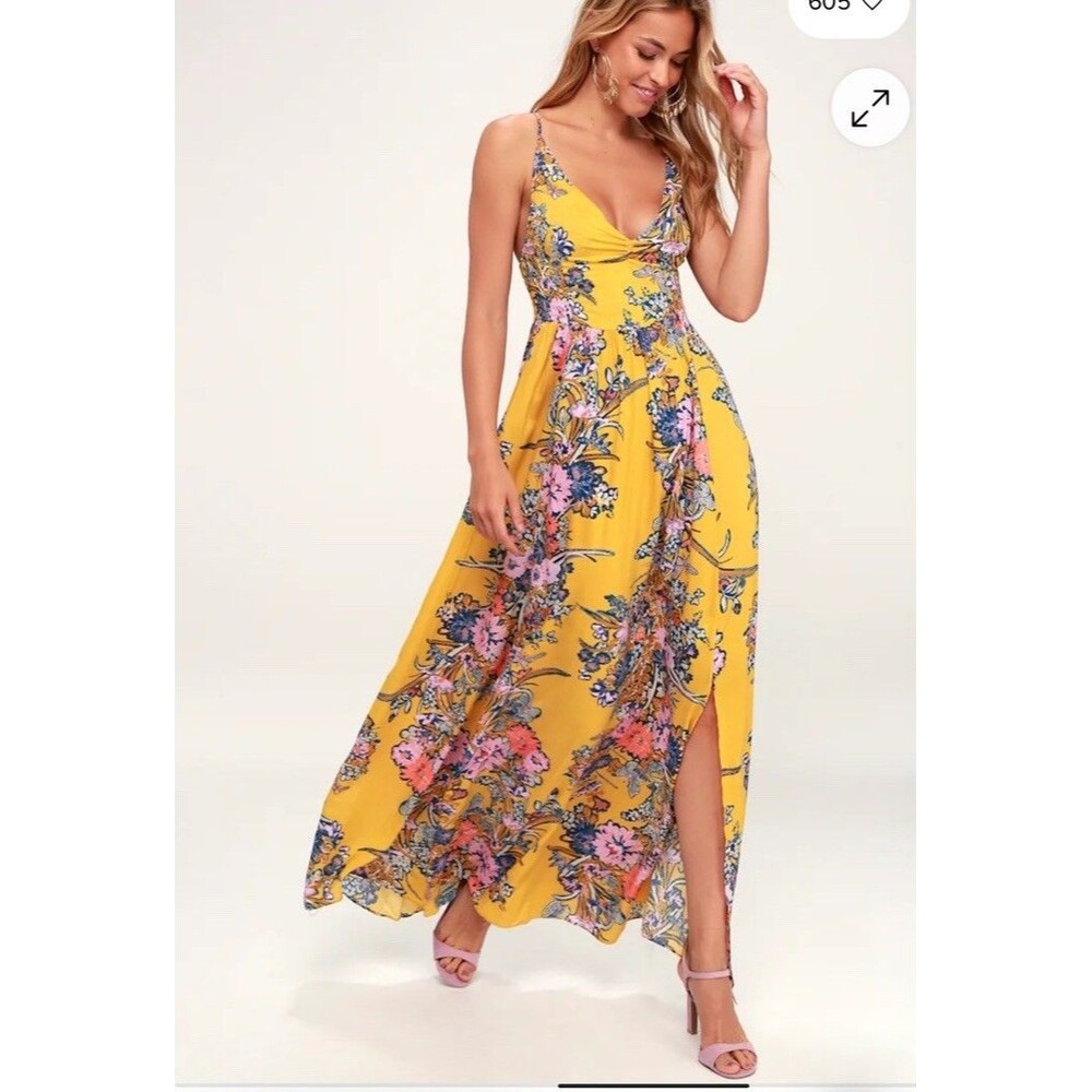 Intimately Free People Womens Sz S Through The Vine Maxi Dress Yellow Floral